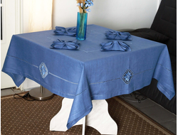 Комплект льняного столового белья "Космос" - прямоугольная скатерть с вышивкой 140*180 см и салфетки 6 шт.