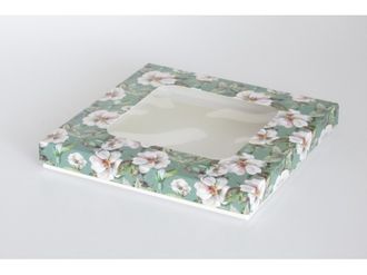 Коробка на 10 печений с окном (24*24*3 см), шиповник