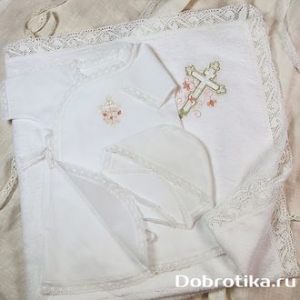 Теплый набор или стандарт - на выбор,  модель "АННА": рубашка, чепчик, махровое полотенце; можно вышить любое имя, цена от