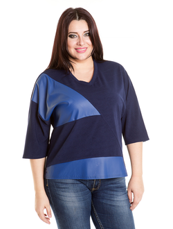 Блуза комбинированная 487-Lux (синий). Размер 64