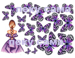 Девушка и бабочки фиолетовые