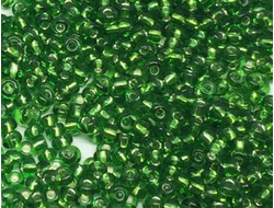 Бисер Китайский №8-27 зеленый прозрачный с посеребренным отверстием, 50 грамм
