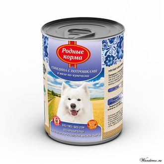 "Родные корма" консервы для собак "Говядина с потрошками в желе по-купечески" 410 гр.