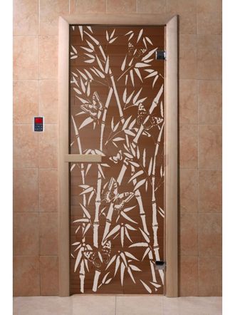 Дверь DoorWood БАМБУК И БАБОЧКИ 190*70 (бронза матовая, 8 мм, 3 петли, ольха)