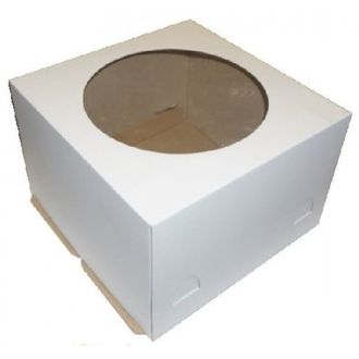 Коробка для торта, 300x300x190мм, белая, с окном