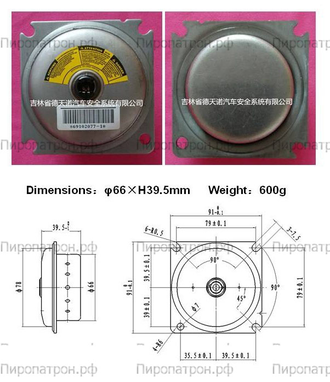 66x39,5 Пиропатрон подушки пассажира D004013