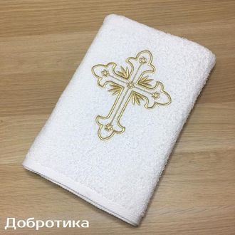 Махровое крестильное полотенце 70х140 см, цвет крестика на выбор