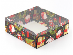 Коробка подарочная с ПРОЗРАЧНОЙ КРЫШКОЙ, 20*20* высота 7 см, Рождество