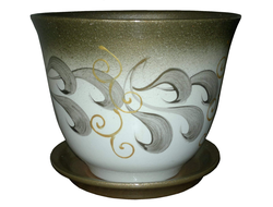 Оливковый с бежевым необычный цветочный горшок из керамики диаметр 19 см с абстрактным рисунком