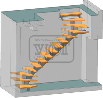 лестница центральный косоур (с поворотными ступенями)