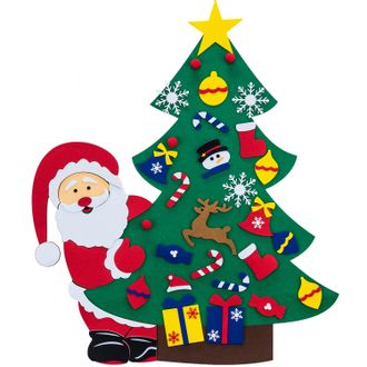 Новогодняя елочка из фетра с Санта Клаусом игрушками и украшениями на липучках