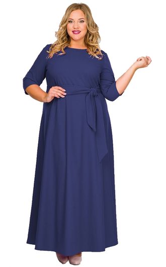 Нарядное длинное платье БОЛЬШОГО размера Арт. 1518402 (Цвет темно-синий) Размеры 48-78