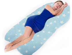 Анатомическая подушка Премиум U 340 х 35 см для беременных  + наволочка на молнии поплин звезды на голубом