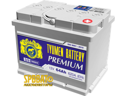 Аккумулятор Тюмень Премиум 64 Ач ток 620А (TYUMEN BATTERY Premium) 6СТ-64LR (Ca/Ca) О/П (242х175х190) обратная полярность - +