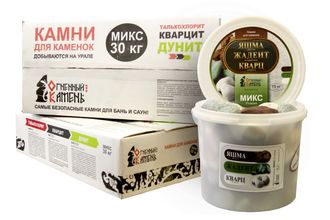 МИКС: талькохлорит (10кг)+дунит (10кг)+кварцит(10кг) (коробка 30 кг)