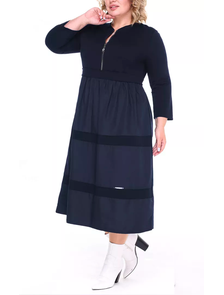 Стильное платье свободного кроя из мягкого комбинированного материала Арт. 17816-1487 (Цвет синий) Размеры 50-68