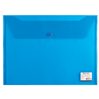 Папка-конверт с кнопкой А4, прозрачная, синяя, до 100 листов, 0,15мм, 221637