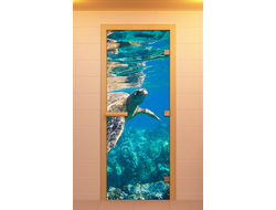 Дверь для сауны, серия &quot;Водный мир&quot;, с фотопечатью, стекло бронзовое