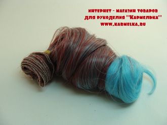 Волосы №2-33 локоны, длина волос 15см, длина тресса около 1м, цвет бордо с голубыми кончиками - 160р/шт