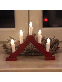 Гирлянда-горка "Свечи", деревянная подставка, 5 свечей, на батарейках