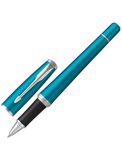 Ручка-роллер подарочная PARKER "Urban Core Vibrant Blue CT", изумрудный глянцевый лак, хромированные детали, черная, 1931585