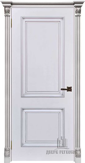 Межкомнатная дверь "Итало (Багет 32)" эмаль белая с патиной серебро (глухая)