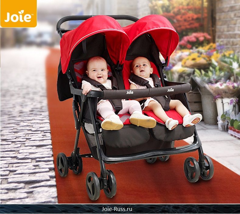 Joie Aire Twin — самая удобная и вместительная прогулочная коляска для двойни. 