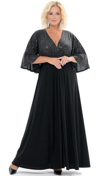 Роскошное длинное вечернее платье БОЛЬШОГО размера &quot;РЕБЕККА&quot; арт. 298421  (цвет черный) Размеры 50-84