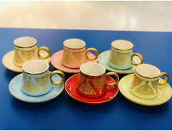Чашка для кофе с золотым рисунком (разные цвета), фарфор, Турция