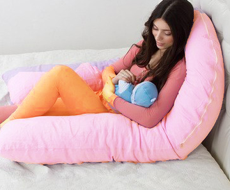 Подушка для беременных с шариками формы U 340 х 35 см + наволочка на молнии хлопок сердечки на розовом