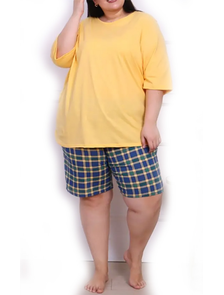 Женский костюм  с шортами большого размера арт. 15867-9297 (цвет желтый) Размеры 66-80