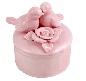 Шкатулка &quot;Две пташки Роза&quot;,  10х10 см розово-лиловая керамика