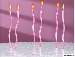 Свечи для торта "Серпантин" 6 шт/ 12 см Розовый блик