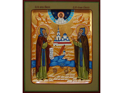 Сергий и Герман Валаамские, Святые Преподобные Чудотворцы. Рукописная православная икона.