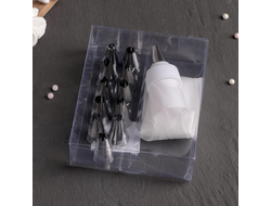 Набор кондитерский &quot;Помощник&quot; 13 предм: 12 насадок d 1,8 см, мешок 23 см, №5