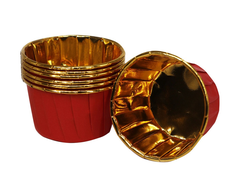 Форма бумажная МАФФИН Красный с ЗОЛОТОМ (закрученный край) d 50*40 мм, 10 штук