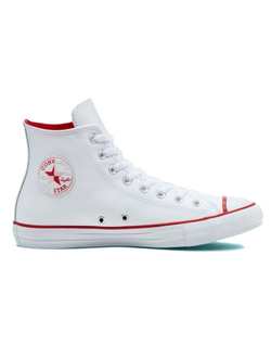 Кеды кожаные Converse Chuck Taylor All Star белые с красным высокие
