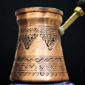 Турка для кофе (джезва) медная, с гравировкой, цвет «медь», маленькая, Турция