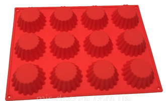 Форма силиконовая для выпечки 12 ячеек (d=6,5 см) &quot;Фигуры. Круг. Риб&quot; 31х23х3 см (6,5х6,5х3 см)