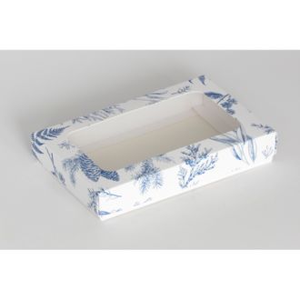 Коробка на 2 печенья С ОКНОМ (18*11*3 см), Синий иней