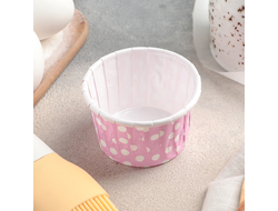 Форма для выпечки / конфет круглая с закрученным краем (маленькая) 3,8 x 3 см "Розовый в белый горох", 1 штука