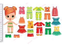 Фетр с рисунком "Рыженькая куколка с одеждой"