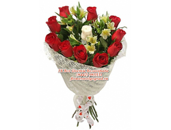 11 одноцветных роз и белая Альстромерия букет Галло