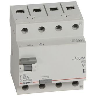 Выключатель дифференциального тока (УЗО), 4Р, 63А, ток утечки 300mА, тип AC