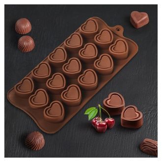 Форма силиконовая для льда и шоколада 15 ячеек 22х10,5х1,7 см (2,2х2,8 см) &quot;Сердце&quot; №4