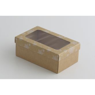 Коробка подарочная ВЫСОКАЯ 2П-В с ОКНОМ (18*11* выс 7 см), крафт снежинки