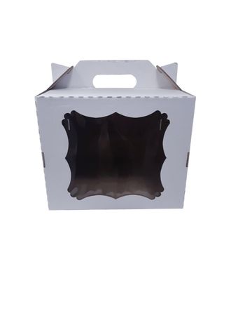 Коробка для торта с фигурным окном с РУЧКОЙ, 24*24*20 см, БЕЛАЯ