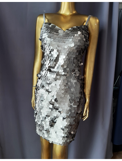 Коктейльное платье цвета металлик в крупную пайетку "Miami" прокат Уфа