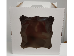 Коробка для торта с фигурным окном с РУЧКОЙ, 30*30*30 см, БЕЛАЯ