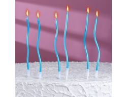 Свечи для торта СЕРПАНТИН коктейльные, 6 шт  Небесно - Голубые